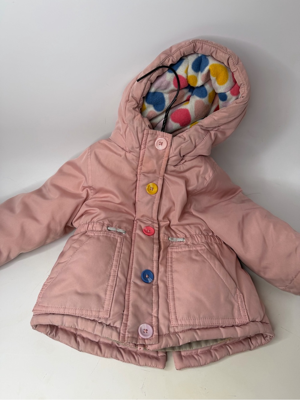 Carter’s Girls' Pink Hooded Puffer Coat with Colorful Lined Hood